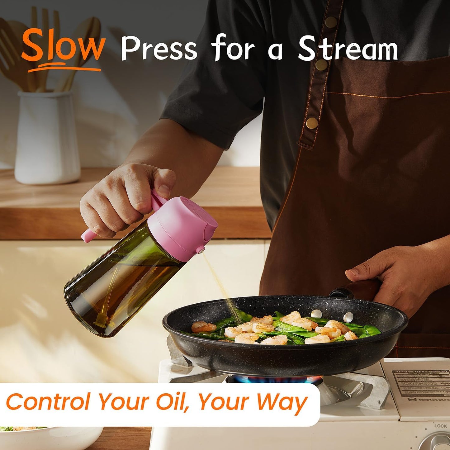 TrendPlain - Original 16oz/470ml Olive Oil Dispenser Bottle for Kitchen Gadgets and Air Fryer Accessories - Olive Oil Sprayer for Cooking w/Stickers - Black