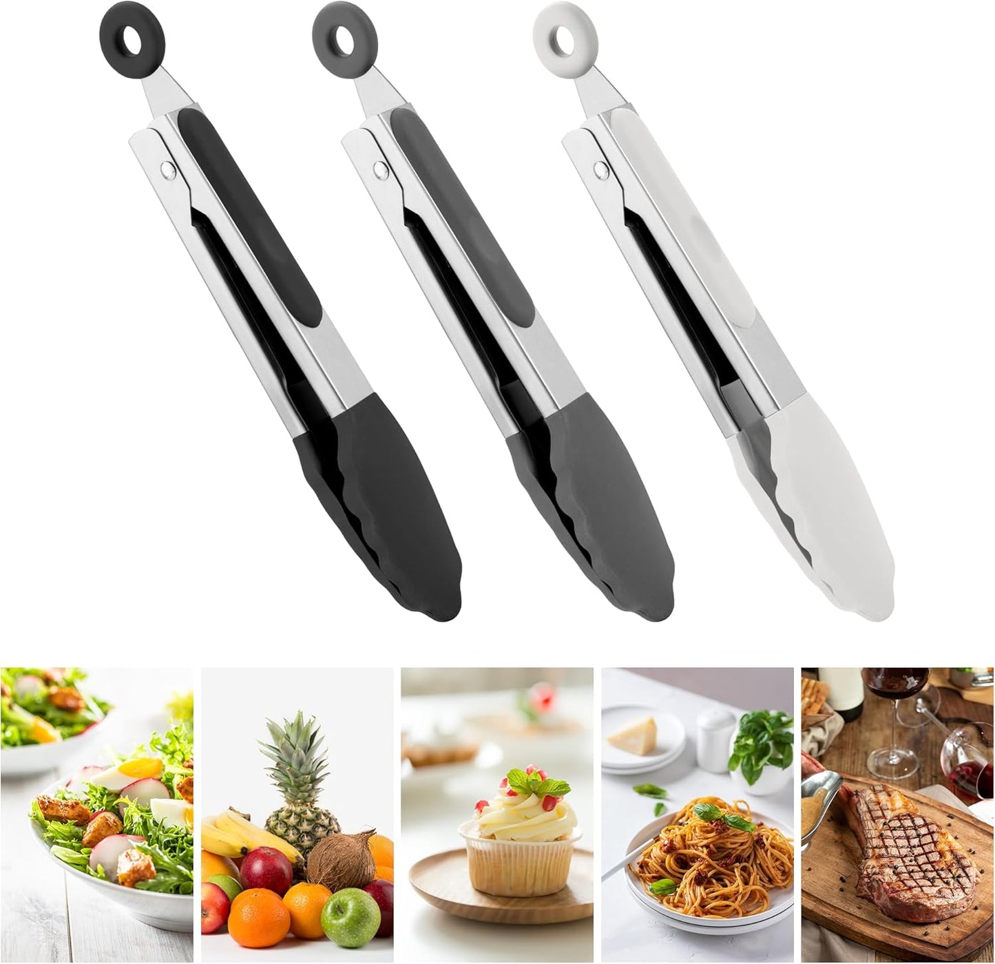 Kitchen Tongs Set of 3, Cooking Tongs with Silicone Tips, Non-Stick Non-Scratch Heat Resistant Tongs for Grilling Cooking BBQ Salad Serving (Multicolor, 7/9/12 Inch)