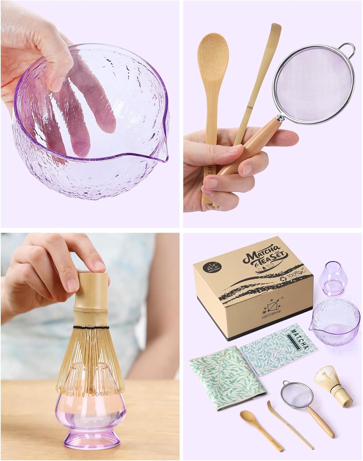 Matcha Whisk Set, 7 Pcs, Matcha Kit Includes Matcha Bowl, Matcha Whisk and Holder, Bamboo Scoop, Spoon, Sifter and Tea Towel, Matcha Set, Gift for Matcha Lovers & Beginners (Pink)