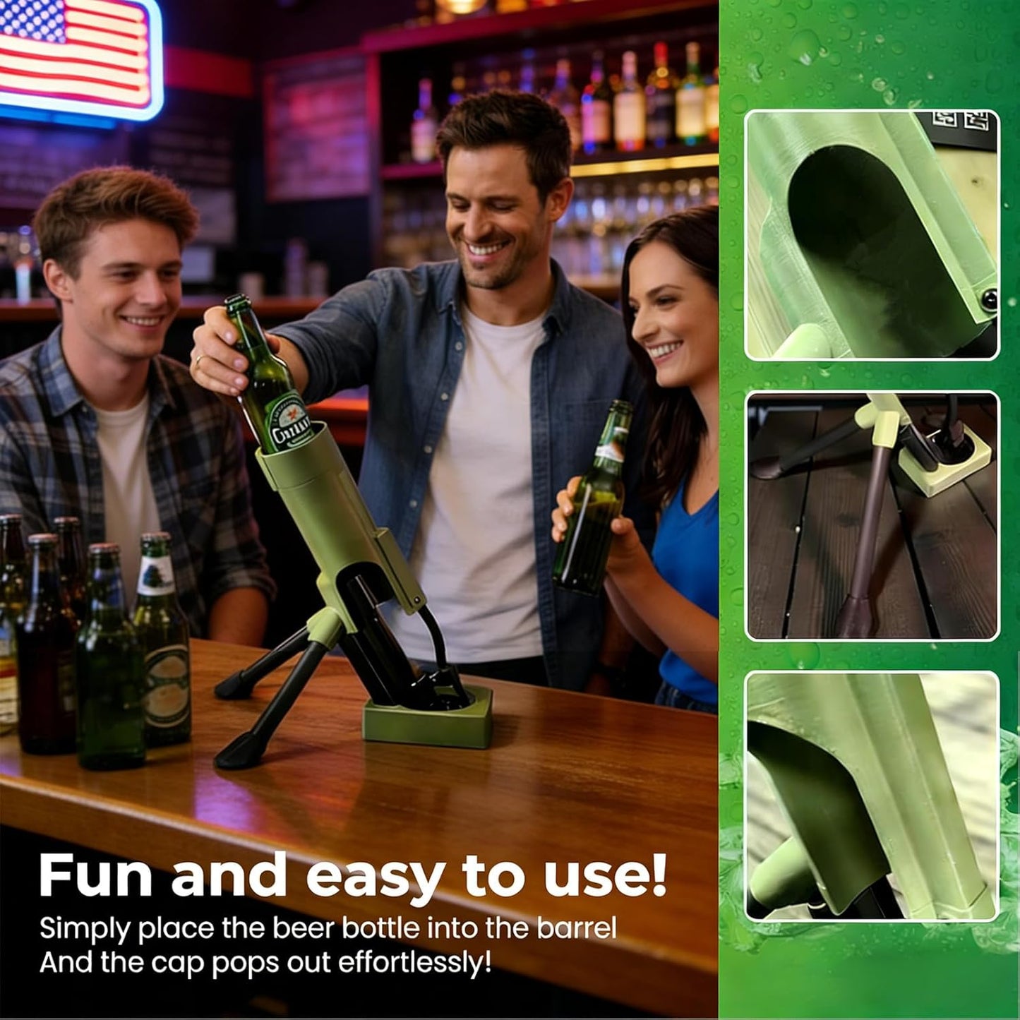 Mortar Bottle Opener, 51mm Beer Bottle Mortar Opener, Heavy-Duty Tactical Cap Launcher, Funny Hands-Free Push Down Bottles Cap Launcher, Home Party Bar Desk Decor