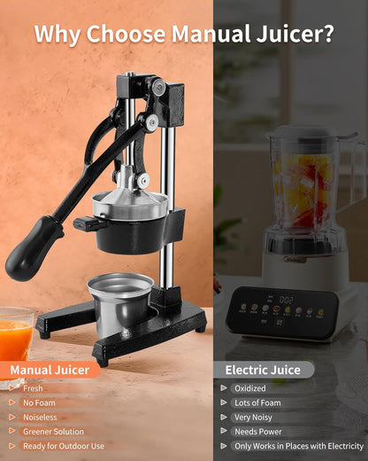 ZOZOE Cast Iron Juicer, Heavy Duty Manual Citrus Press with Stainless Steel Cup, Lemon Orange Squeezer, Professional Hand Press Juicer for Pomegranate, Grapefruit, Easy to Clean, Black