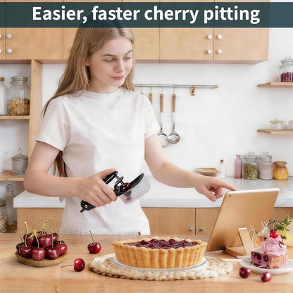 Cherry Pitter with Container, Stainless Steel Single Cherry Pitter Tool with Pit Collector Box, Portable Handheld Cherry Pitter for Baking, Mess-Free Pit Remover for Cherries, Kitchen Gadget (Black)