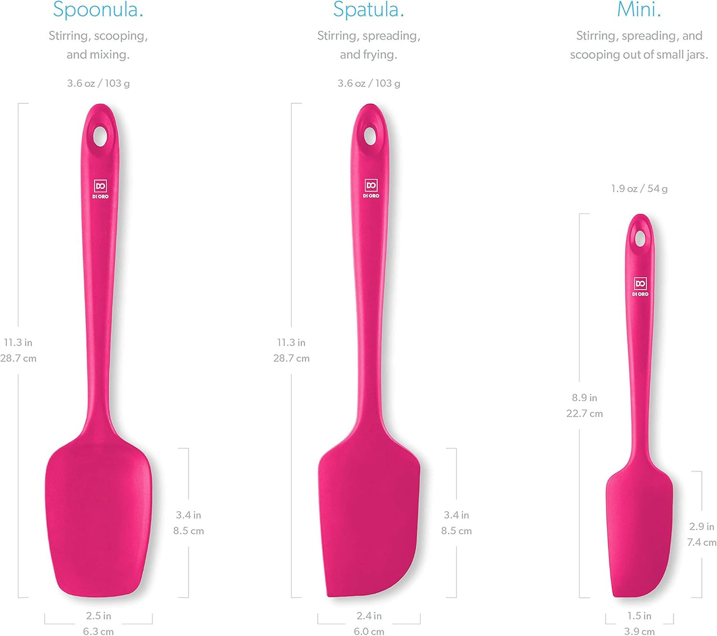 DI ORO Silicone Spatula Set - Rubber Kitchen Spatulas for Baking, Cooking, & Mixing - 600°F Heat-Resistant & BPA Free Silicone Scraper Spatulas for Nonstick Cookware - Dishwasher Safe (3pc, Stone)