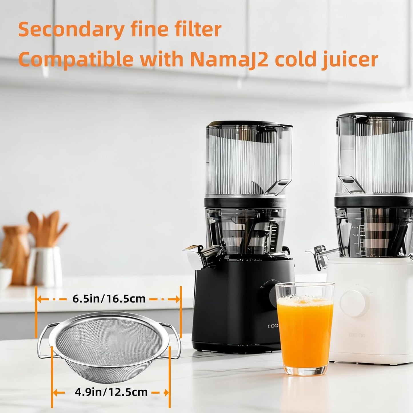 Juice Strainer for Nama J2,Juice Strainer After Juicing,Fine Mesh Filter Screen Compatible with Nama J2 Cold Press Juicer, Bilateral handles-304 Stainless Steel Easy Clean(for most containers)