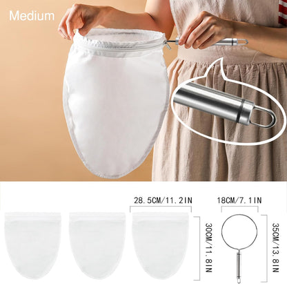 FATCAT Fine Mesh Cheese Cloth, Fine Mesh Strainer Bags, Nut Milk Bag with Stainless Steel Handle, Cheesecloth for Straining, Turkey, Cooking, Cheese, NutMilk, Juices, S