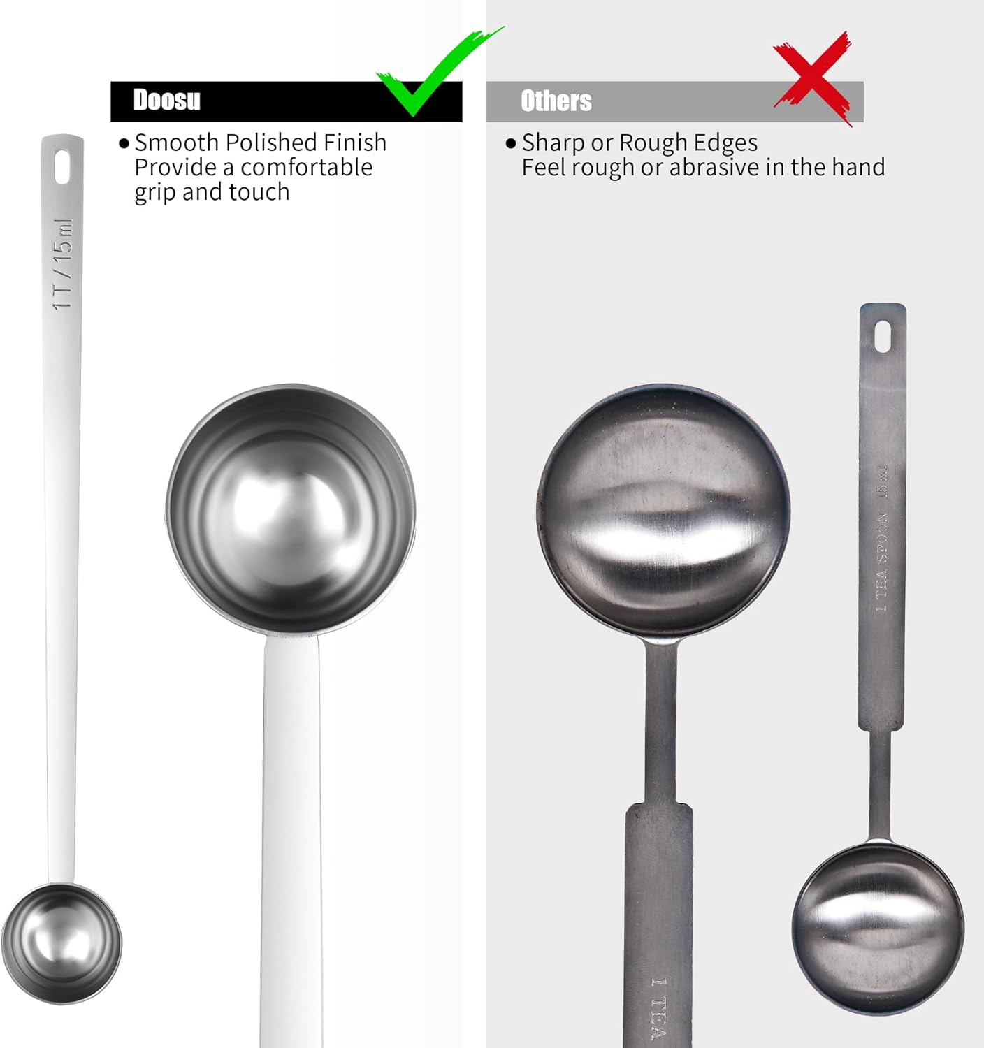 18/8 Stainless Steel Coffee Scoop, Doosu Food-Grade Metal Measuring Spoon with 6.9in Long Handle, Tablespoon Scooper for Coffee Beans, Ground Coffee, Espresso, Protein Powders, Tea, Sugar (1 Tbsp)