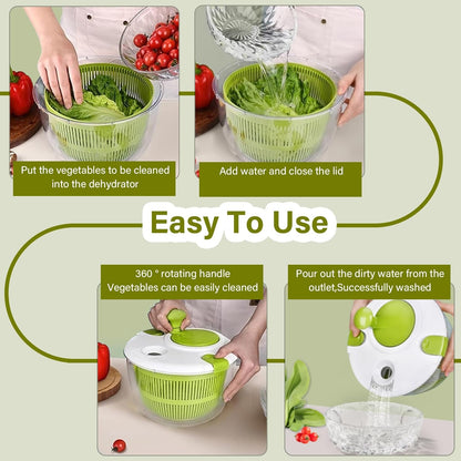 5Qt High-Efficiency Salad Spinner & Vegetable Dehydrator -Quick-dry salad spinner,Manual Kitchen Tool for Lettuce,Berries,Quick Spin Dry Vegetables