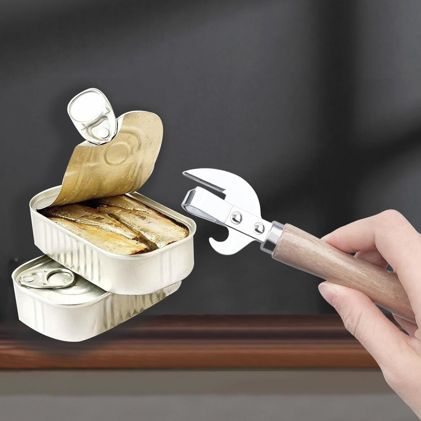 3Pcs Stainless Steel Can Opener,Traditional Smooth Edge Manual Hand Held Can Opener,Kitchen Stab Can & Tin Opener and Corkscrew for Women Gift