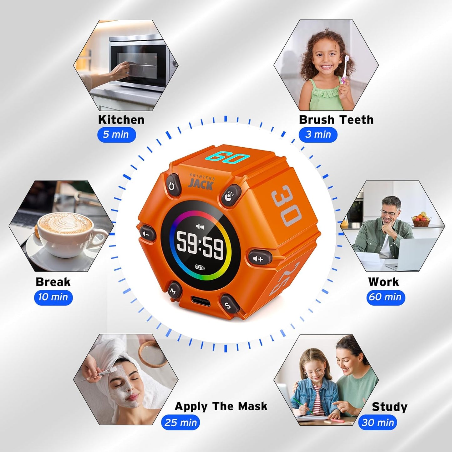 Pomodoro Timer, Magnetic Visual Timer with Flip Countdown, Silent & Alarm, Tools for Anyone, Cube Digital Timer for for Work, Kitchen Cooking, Study, 3/5/10/25/30/60min & Custom Countdown - Turquoise