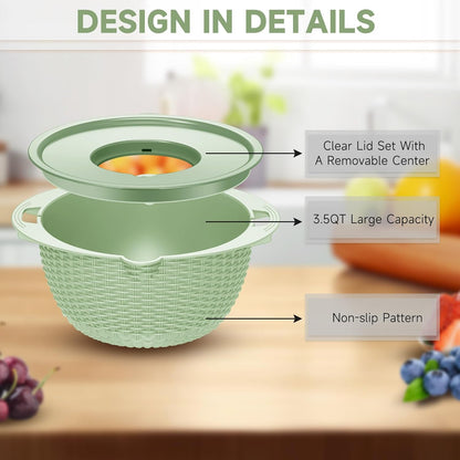 4-1 Colander with Bowl Set - Pasta Strainer - Colander for Kitchen - Strainers and Colanders Rice Strainer Fruit Cleaner Veggie Wash Sink Strainer Kitchen Essentials - Black
