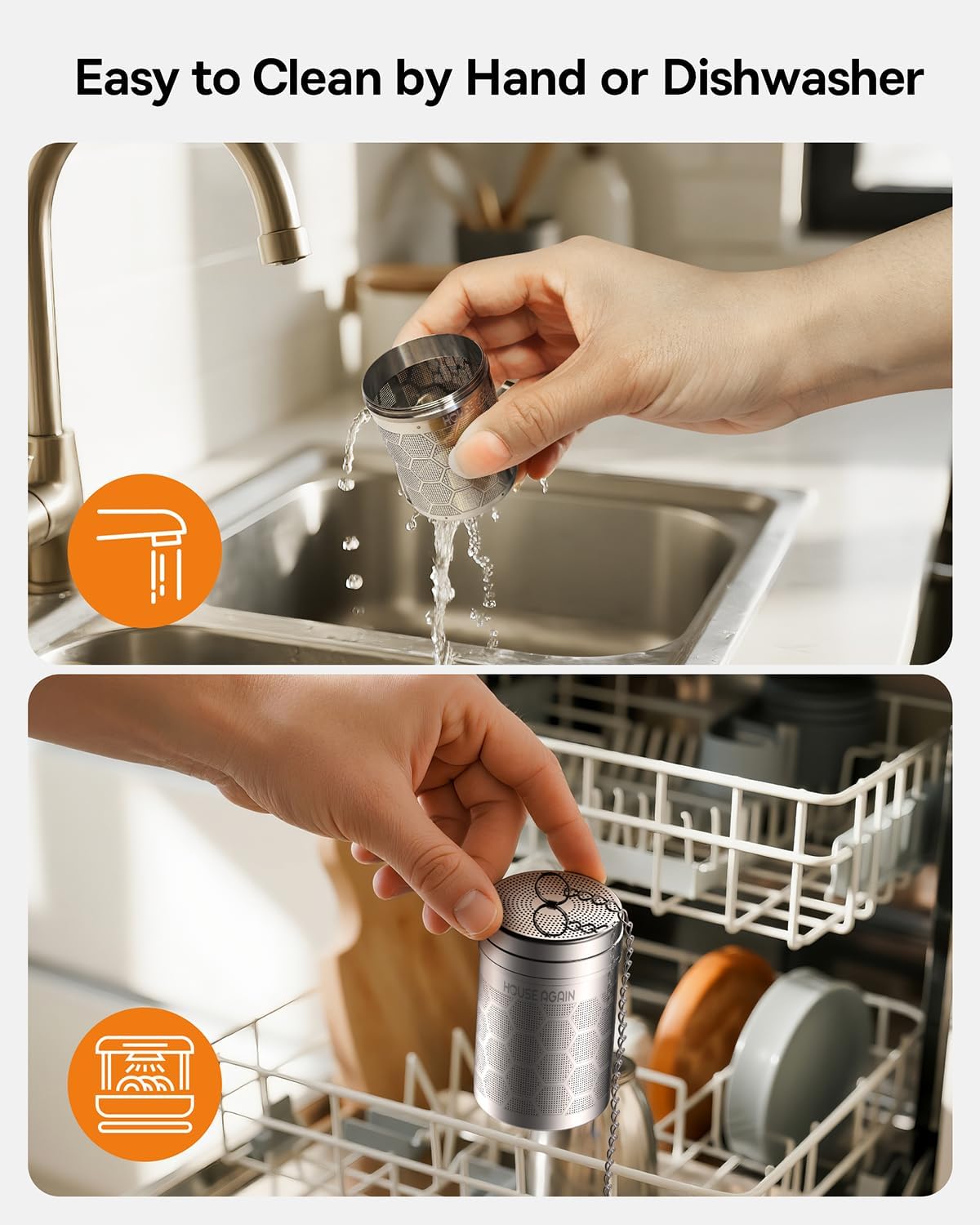 House Again Tea Infusers, Extra Fine Mesh Tea Strainers for Loose Tea, Updated Slim Threaded Lid & 304 Stainless Steel, Loose Leaf Tea Steeper for Brew Tea Spices & Seasonings