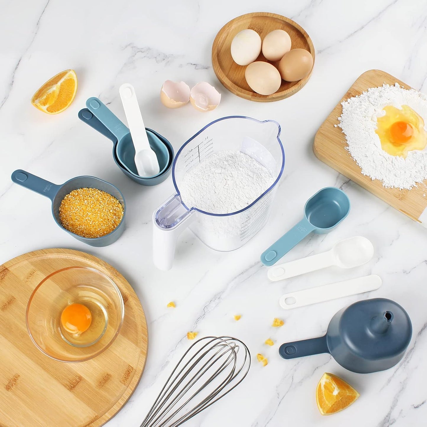 COOK WITH COLOR Measuring Cup Set - 9 PC. Nesting Stackable Liquid Measure Cup, Dry Measuring Cups and Spoons with Funnel and Scraper (Pastel)