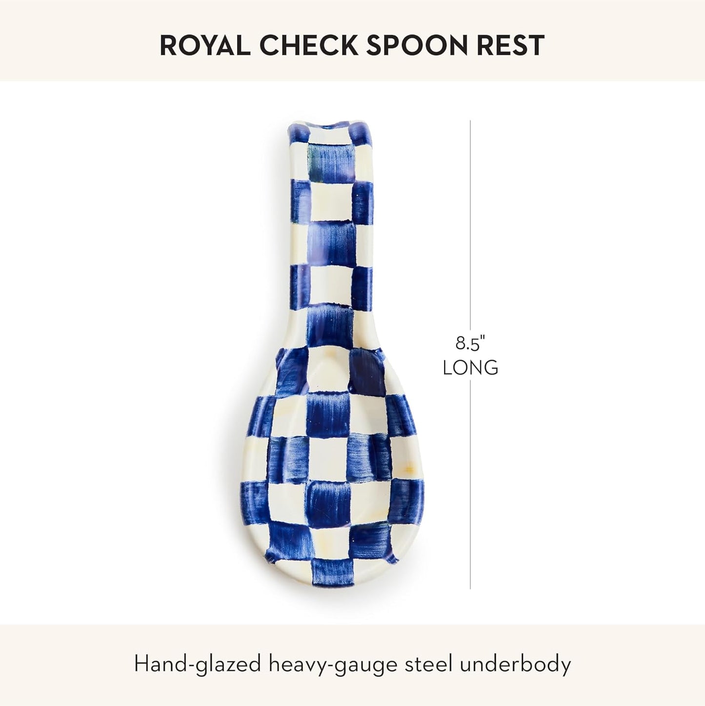 MACKENZIE-CHILDS Enamel Spoon Rest, Kitchen Spoon Holder and Utensil Rest for Stovetop, Black-and-White Courtly Check
