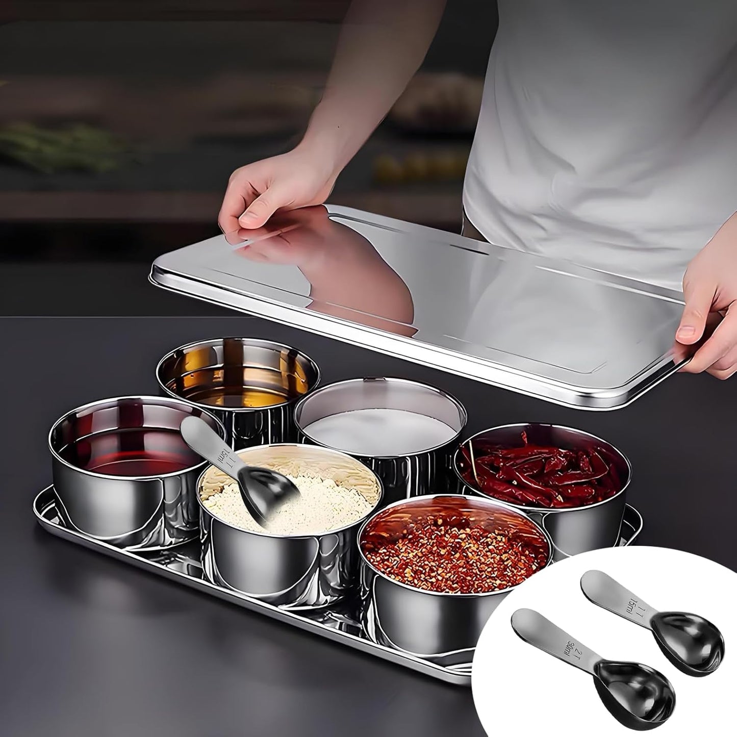 2Pcs Stainless Steel Coffee Scoop,1TBSP&2TBSP(15ML&30ML) Tablespoon Measuring spoon,Black