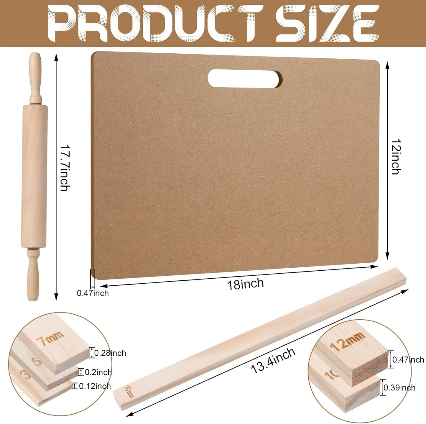 Newtay 12 Pcs Pottery Tools Include 1 Wood Rolling Pin Sculpting Polymer Clay Tools 1 Portable Pottery Wedging Board/Linen Tablecloth and 10 Pcs 5 Size Teaching Rolling Mud Stick Guide (Tablecloth)