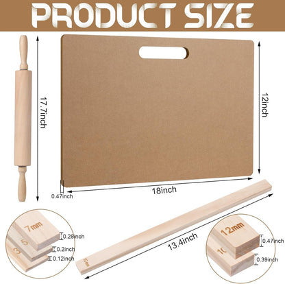 Newtay 12 Pcs Pottery Tools Include 1 Wood Rolling Pin Sculpting Polymer Clay Tools 1 Portable Pottery Wedging Board/Linen Tablecloth and 10 Pcs 5 Size Teaching Rolling Mud Stick Guide (Tablecloth)