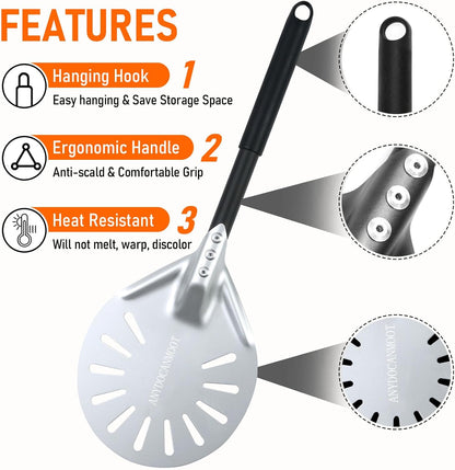 Perforated Pizza Peels 6 INCH pizza spatula paddle Long Handle Metal Pizza Spatula for Indoor and Outdoor (6 Inch)