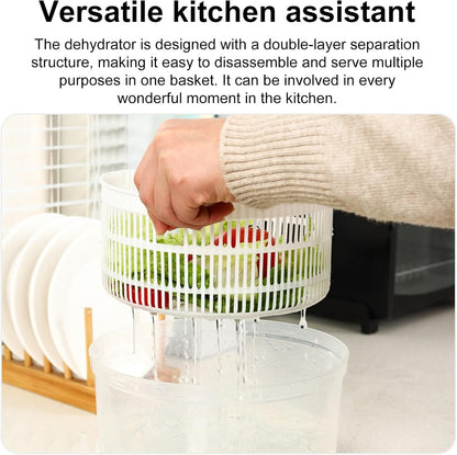 Salad Spinner,Vegetables Fruits Wash Bowl Large Capacity BPA Free Double Layer Detachable Manual Lettuce Spinner,Fruit and Vegetable Washer,Spin and Dry Salad Greens (Green)