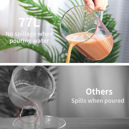 77L Glass Measuring Cup, [Insulated handle, V-Shaped Spout], High Borosilicate Glass Measuring Cup for Kitchen or Restaurant, Easy To Read, 500 ML (0.5 Liter, 2 Cup)