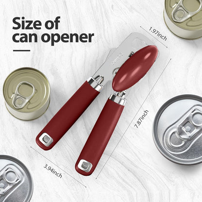 Safring Can Opener Manual, Heavy Duty Stainless Steel Smooth Edge Can Openers With Soft Touch Handle, Oversized Handheld Easy Turn Knob, Multi-Function Bottle Opener, Black