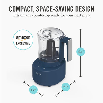 Martha Stewart 3 Cup Electric Food Chopper, Vegetable & Herb Mini Food Processor, 24oz BPA-Free Bowl, Stainless Steel Blades, Pour Spout, Dicing, Mincing, Chop & Puree, Dishwasher Safe, Sky