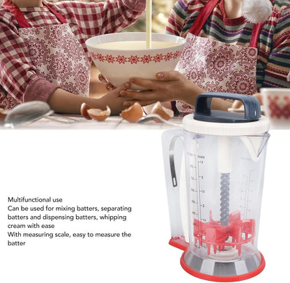 Pancake Batter Dispenser, 900ml Multifunction Manual Batter Separator with Squeeze Handle Mixing Function and Measuring Scale Baking Tool for Pancakes, Waffles, Muffins, Crepes & Cupcakes