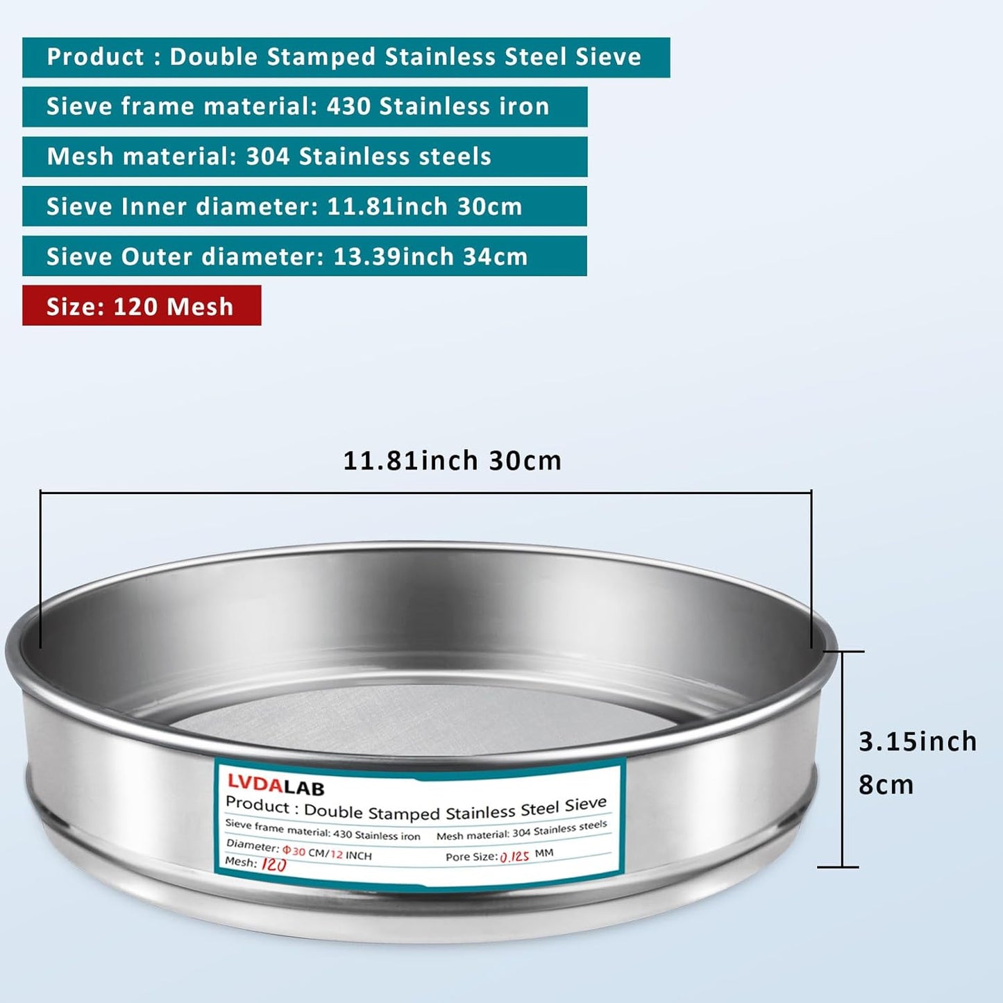 304 Stainless Steel Lab Sieve Screen Mesh, 6 Mesh(3.5mm) Aperture Test Sieve, 12Inch(30cm) Diameter Economy Standard Analysis Sample Test Sieves for Industrial Laboratory Homes - Colors B