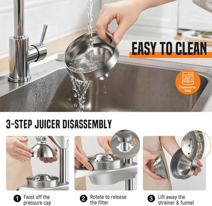 Manual Juicer, AMOHEE Stainless Steel Orange Juicer Squeezer for Citrus Lemon Pomegranate, Easy to Use & Clean Countertop Hand Press