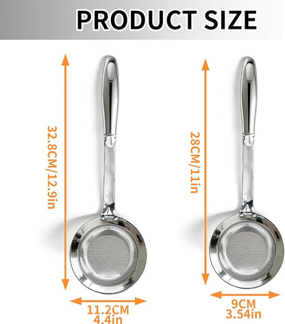 Fine Mesh Stainless Steel Colander - 2024 Upgrade Extra Fine Strainer With Handle, Sieve Spoon for Oil Filter, Food Strainer Kitchen Gadget (Large)
