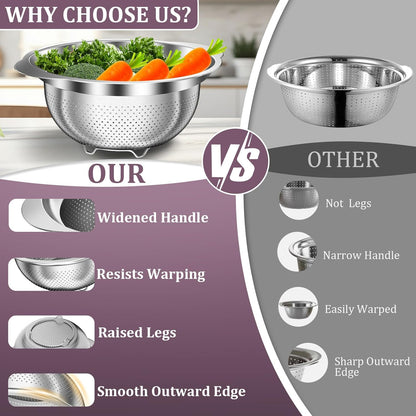 4-1 Colander with Bowl Set - Pasta Strainer - Colander for Kitchen - Strainers and Colanders Rice Strainer Fruit Cleaner Veggie Wash Sink Strainer Kitchen Essentials - Black
