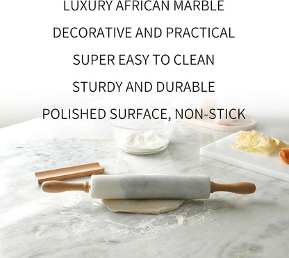 Koville African Natural Marble Rolling Pin, Non-Stick Polished Dough Roller, Pasta, Dumpling, Fondant, Pie Crust, Bread, Pizza Dough, Kitchen Baking Pastry Tools with Mat/Scraper（Namib Fantasy）