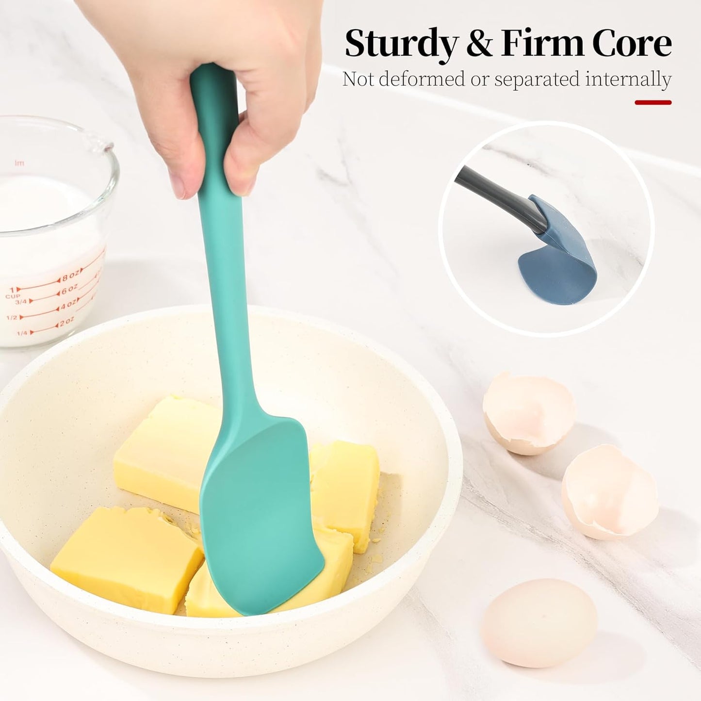 600ºF Heat Resistant Spatulas, High Heat Food Safe Semless Kitchen Silicone Scraper Set for Cooking Baking Mixing Scraping Stirring Nonstick Cookware Pan Bowl (4Pcs,Aqua Sky)