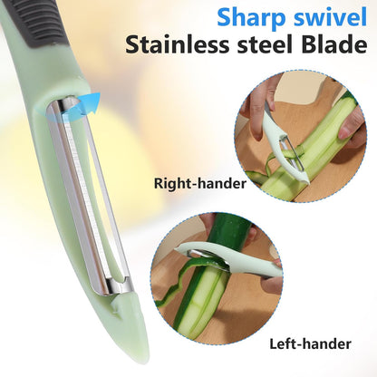 Mabor 2Pcs Stainless Steel Vegetable and Fruit Peeler, Swivel Straight Veggie Peelers for Kitchen Apple Carrot Cucumber Potato with Non-Slip Grip Handle, Green