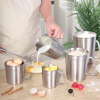 Newness Stainless Steel Measuring Cup, Metal Measuring Cup with Handle (Upgraded, 3 Marking Including Cup/ML/Ounce Scale), 16 Ounces (0.5 Liter, 2 Cup)