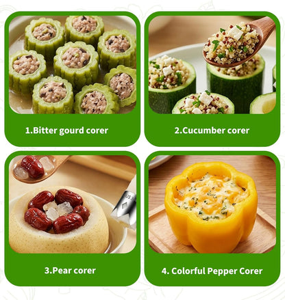 4 Pcs Bell Pepper Corer, Vegetable Corer Stainless Steel for Bell Pepper, Jalapeno, Pineapple, Pear, Apple, Tomato Kitchen Gadget