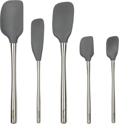 Tovolo Stainless Steel Handled Silicone Spatula Set of 5 White, Dishwasher Safe Kitchen Spatula Set for Cooking Baking, Non Toxic BPA Free Silicone Spatula set with Metal Steel Handle