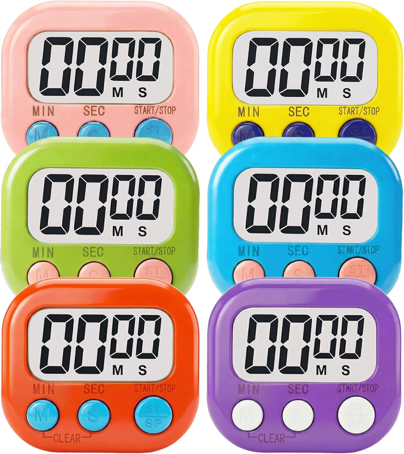 Digital Timer for Classroom Teachers Students, Magnetic Kitchen Countdown Timer, Easy Timers for Kids Homework Study Cooking Gym Game, 6 Pcs