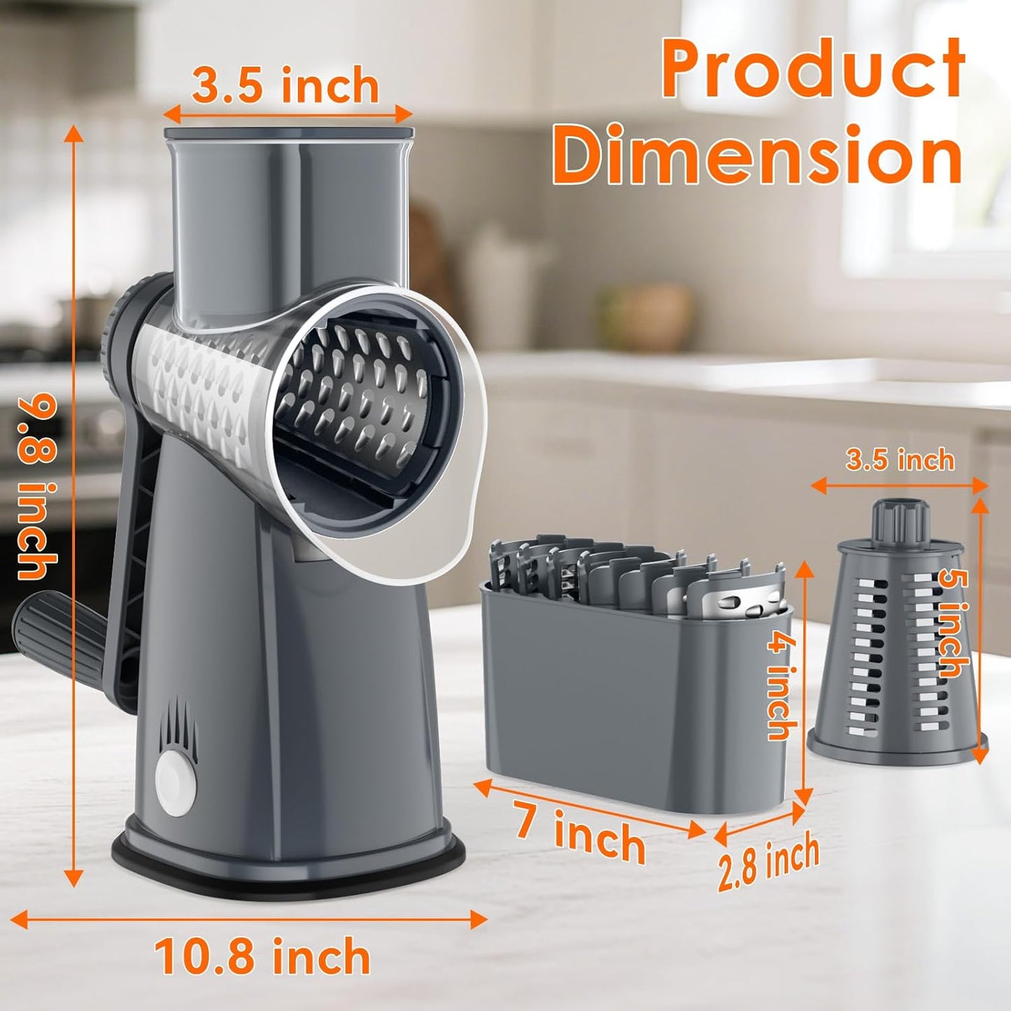 MealHelper 5 Blade Rotary Cheese Grater and Vegetable Chopper with Storage Box and Hand Crank, Compact Shredder for Cheeses, Veggies, Nuts - Easy to Use, Non-slip Suction Base,White