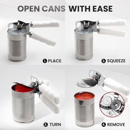 Zulay Kitchen Heavy Duty Stainless Steel Can Opener Manual with Bottle Opener - Rust Proof Manual Can Opener With Turn Knob & Comfy Soft Grip Handles - Cherry Red - Colors B