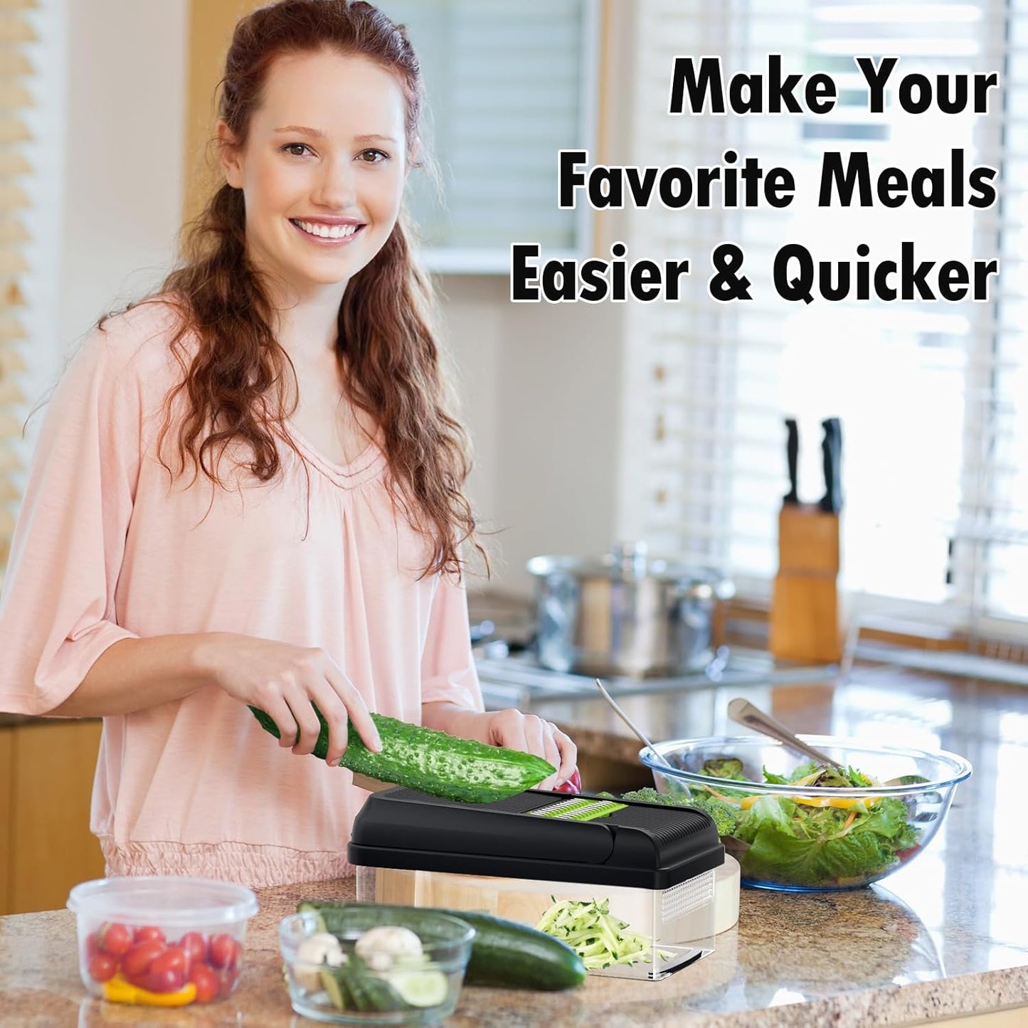 SpaceHacks 12-in-1 Vegetable Chopper, Kitchen Gadgets with 7 Blades, Veggie, Food, Onion Chopper, Cucumber Slicer, Versatile Mandoline, Includes Egg Separator & Finger Guard, Gray