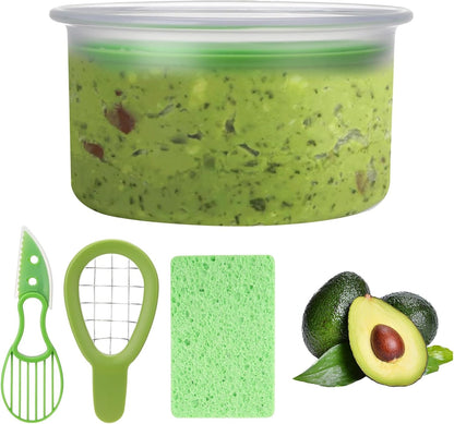 4 PCS Guacamole Keeper Set Guacamole Bowls Avocado Keeper Fresh Guacamole with 2-in-1 Avocado Slicer Avocado Knife and Cleaning Sponge Plastic Kitchen Storage Container(Green 1pcs)