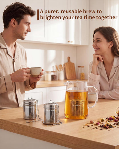 House Again Tea Infusers, Extra Fine Mesh Tea Strainers for Loose Tea, Updated Slim Threaded Lid & 304 Stainless Steel, Loose Leaf Tea Steeper for Brew Tea Spices & Seasonings