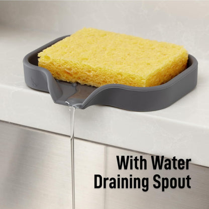 Zulay Kitchen (9x3.5in Sponge Holder for Kitchen Sink - Flexible Heavy-duty Multipurpose Sink Caddy - Counter Organizer for Kitchen, Bathroom, Makeup, Trinkets & More! (Grey)