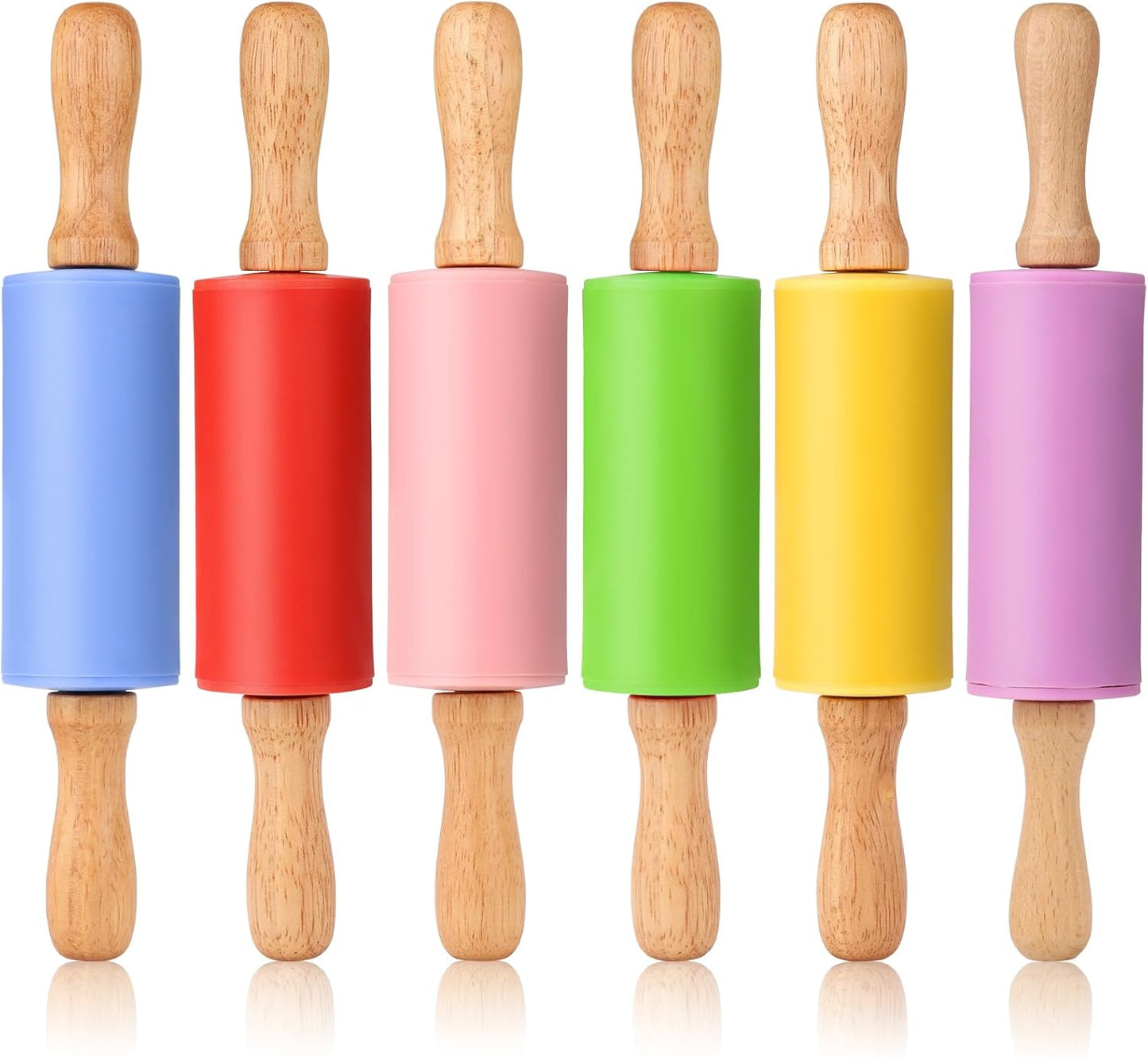 Mini Silicone Rolling Pin for Kids, Non-stick Surface Wood Handle, 9 Inch 1 Pack Blue