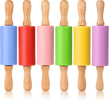 Mini Silicone Rolling Pin for Kids, Non-stick Surface Wood Handle, 9 Inch 1 Pack Blue