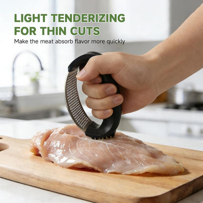 Garlic Press Rocker 304 Stainless Steel Garlic Mincer Crusher Easy to Clean Dishwasher Safe Textured End for Light Tenderizing, with Silicone Peeler and Cleaning Brush (Green)