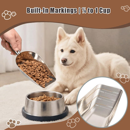 Pet cat-dog food-scoop measuring 1-cup - Food-grade 304 stainless steel material | 1-Cup capacity | Precision scale measurements