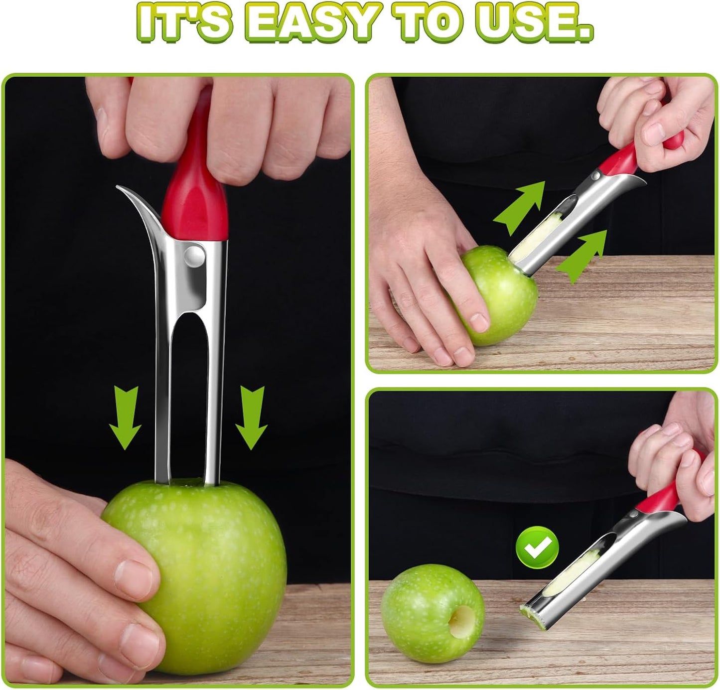 Apple Corer Tool with Sharp Serrated for Pears,Premium Apple Core Remover,Easily Core Fruits,Fruit Flesh Separator Apple Core Puller（Red）