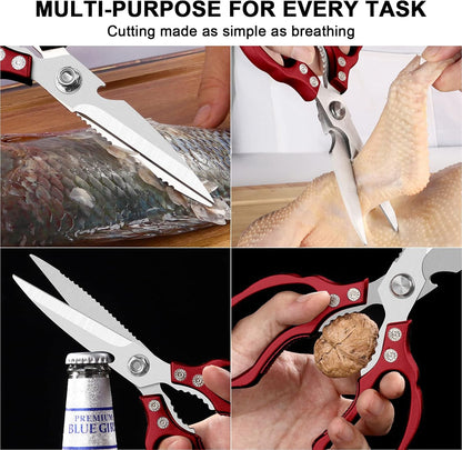 CGBE Kitchen Scissors, Multi-Purpose Kitchen Shears, Heavy Duty Dishwasher Safe Food Scissors for Chicken, Poultry, Fish, Meat & Herbs with Non-Slip Grips - Sliver