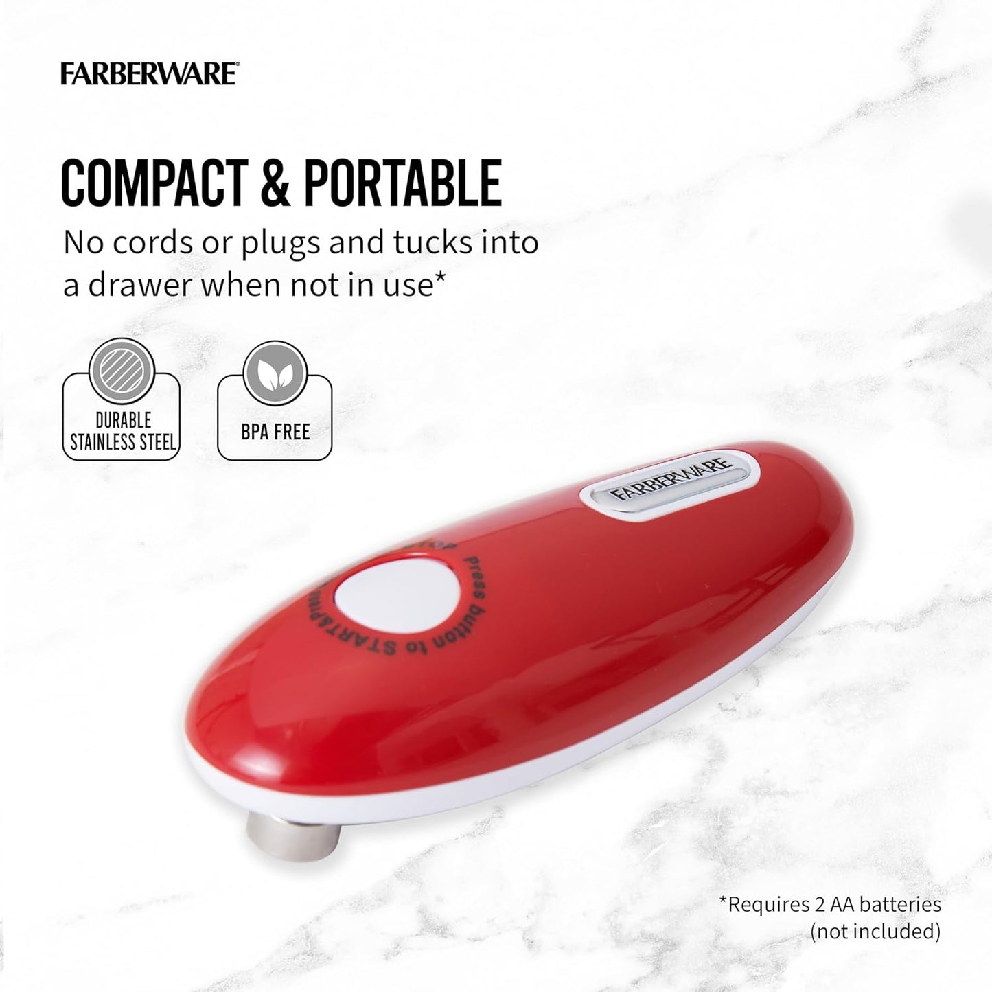 Farberware Compact Battery Operated Hands-Free Automatic Can Opener for any Size Can with Magnet to Safely Remove Lid, Seamless Opening Decreases Sharp Edges for Easily and Safely Opening Cans, Aqua